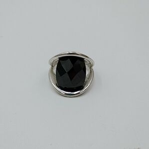 Lia Sophia Incognito Black Oval Center Stone Silver Tone Ring